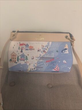 Spartina 449 Coastal Map Printed Crossbody in Light Blue and Tan